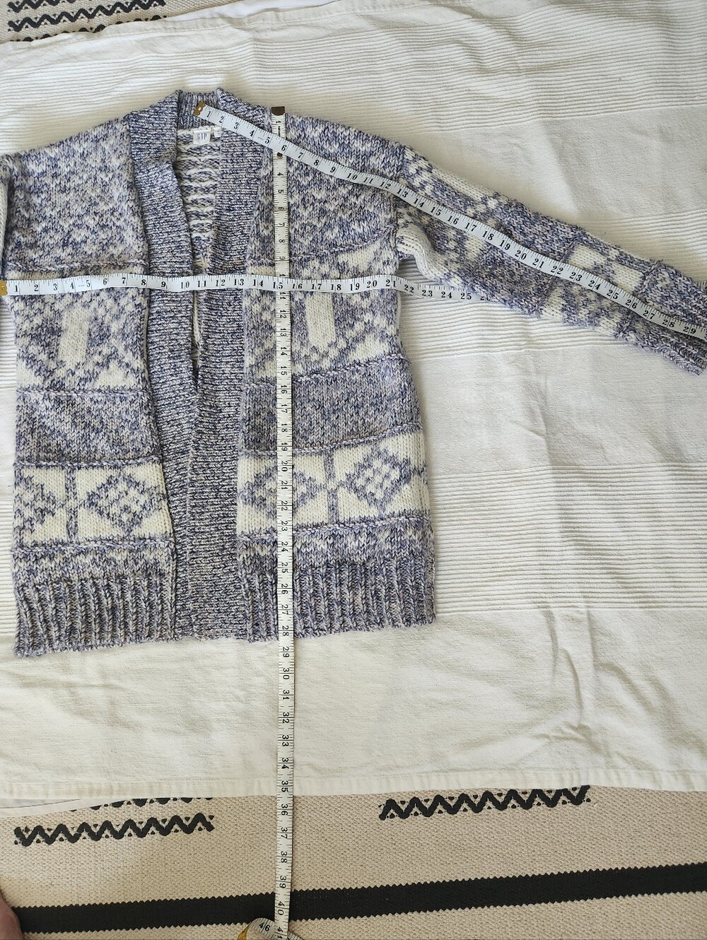 Fair Isle Chunky Knitted Cardigan Cream Purple Violet Fits Size XS S SM - Picture 4 of 10
